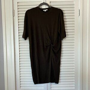Whistles dress side knot short sleeve olive green medium silk wool blend